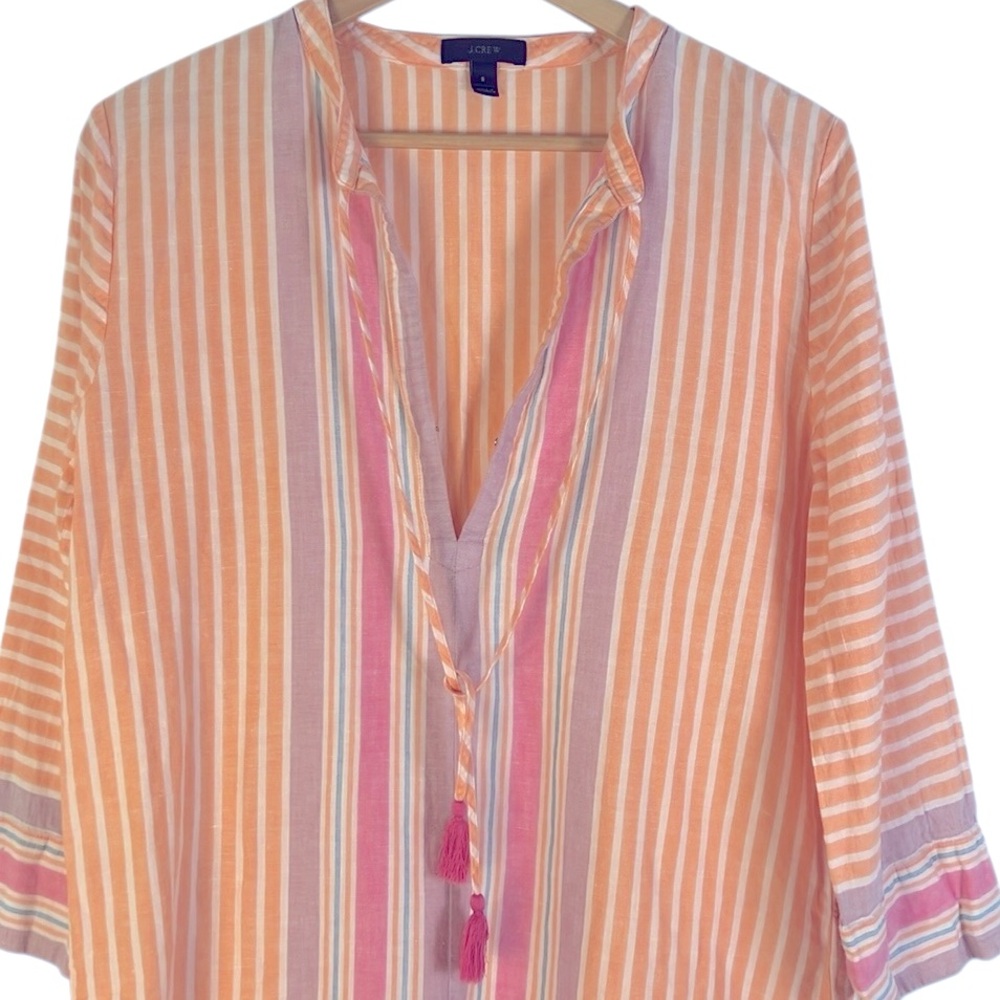 J.Crew Linen Blend Striped Tassel Bathing Suit Cover-Up Dress Beach Sand Sun - Picture 8 of 8